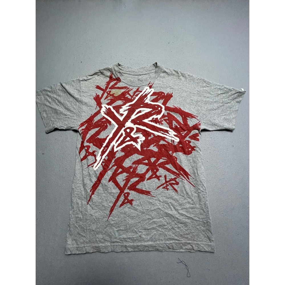 Young & Reckless T Shirt Cotton Blend Gray Red Graphic Medium Mens